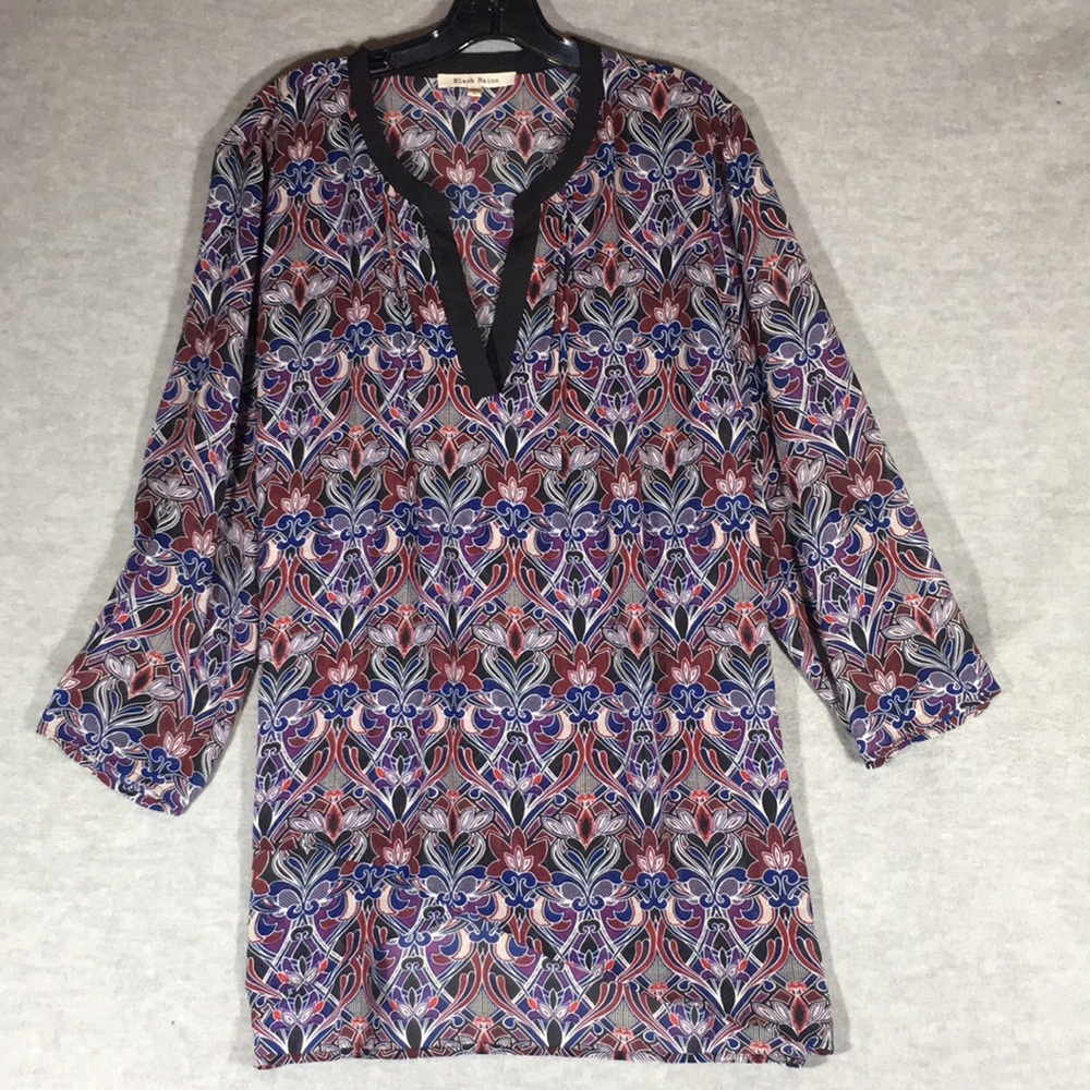 BLACK RAINN Artsy Abstract Design Extra Long Line Tunic Top/Swimsuit Cover Up